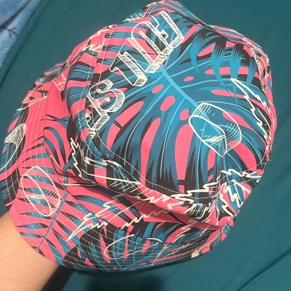 Full Send Tropical Bucket Hat Pink Blue Palm Tree One Size - Picture 3 of 6